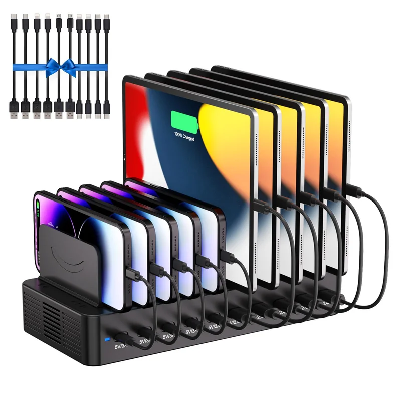 10-Port 100W USB Charging Station (Black) for iPhone, iPad and More Devices