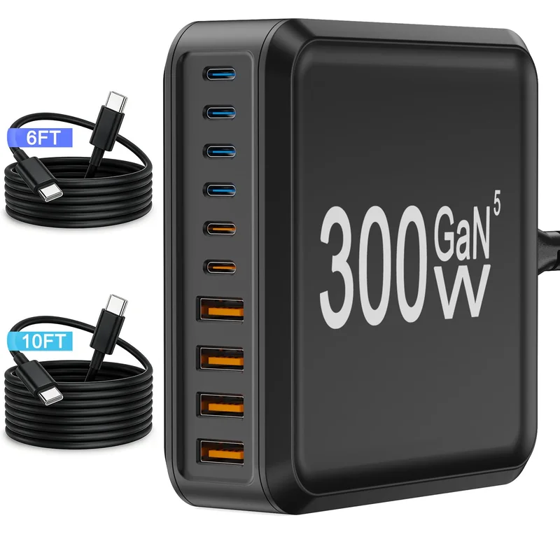 10-Port 300W USB Charging Station for iPhone 17, Samsung Galaxy S25/S24, iPad