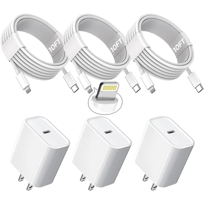 10FT USB-C to Lightning Fast Charging Cable 3-Pack for iPhone 14 and More