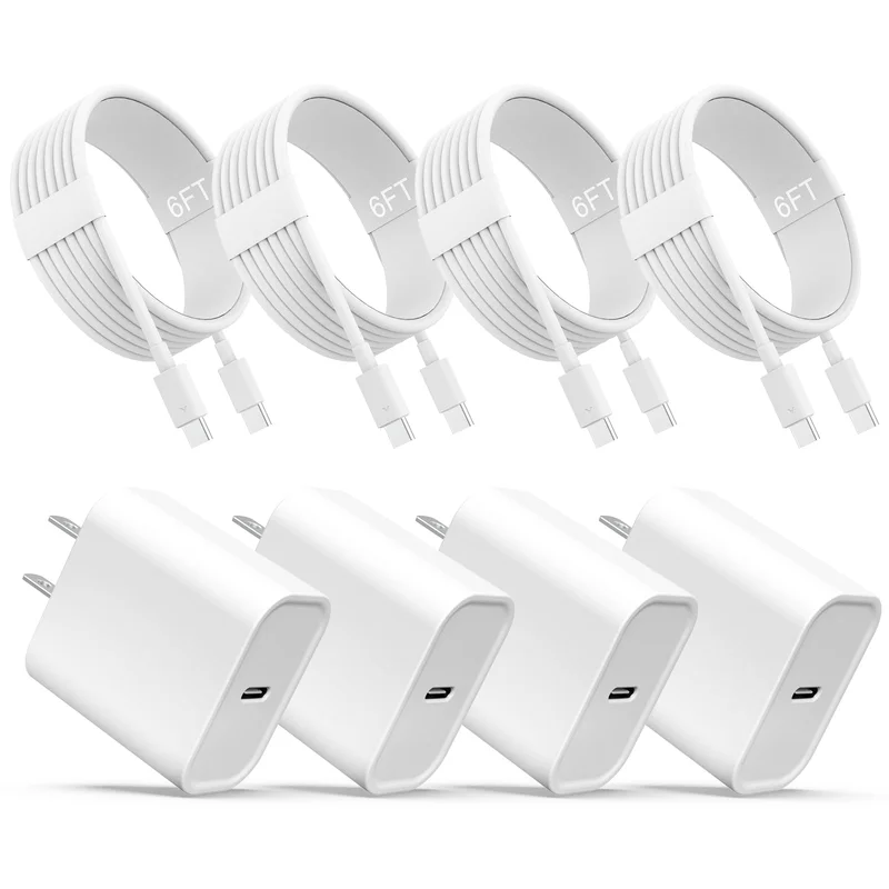 12W USB-C Wall Charger 4-Pack with 6FT Cable for iPhone 17 and More Devices