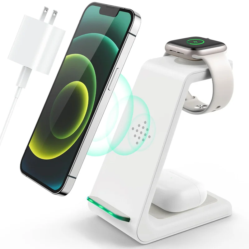 2026 Upgraded Fast Desk Charger Station for iPhone 17 16 15 14 13 12 Pro Max Plus, Charger Stand for Apple Watch 11 10 9 8 7 6 5 4 3 2 Ultra SE, 3 in 1 Wireless Charging Station, Airpods 4 3 2 Pro