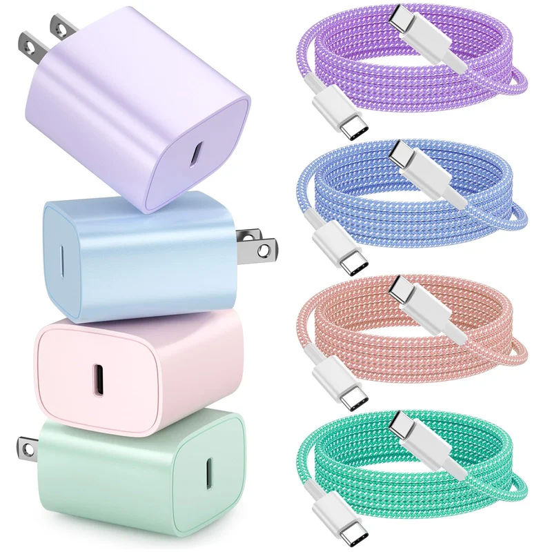 20W USB-C Wall Charger 4-Pack with 6FT Cable for iPhone 16 and More Devices