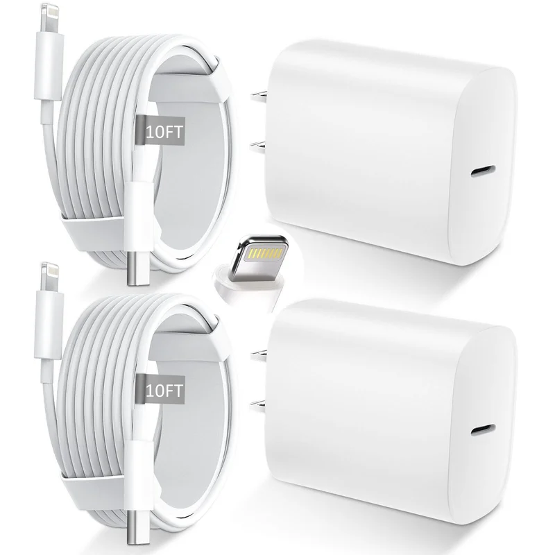 20W USB-C Wall Charger with 10FT Cable (White) for iPhone 14, iPad and More