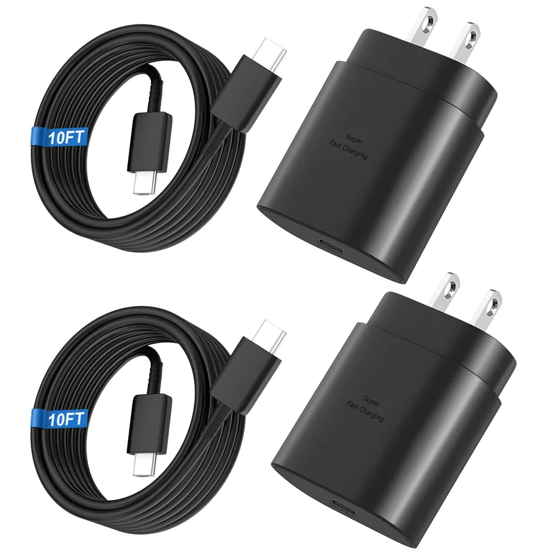25W USB-C Wall Charger 2-Pack with 10FT Cable for Samsung Galaxy S26/S25