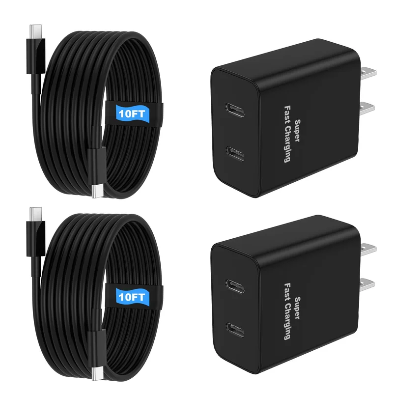 45W USB-C Wall Charger 2-Pack with 10FT Cable for iPhone 17 and More Devices