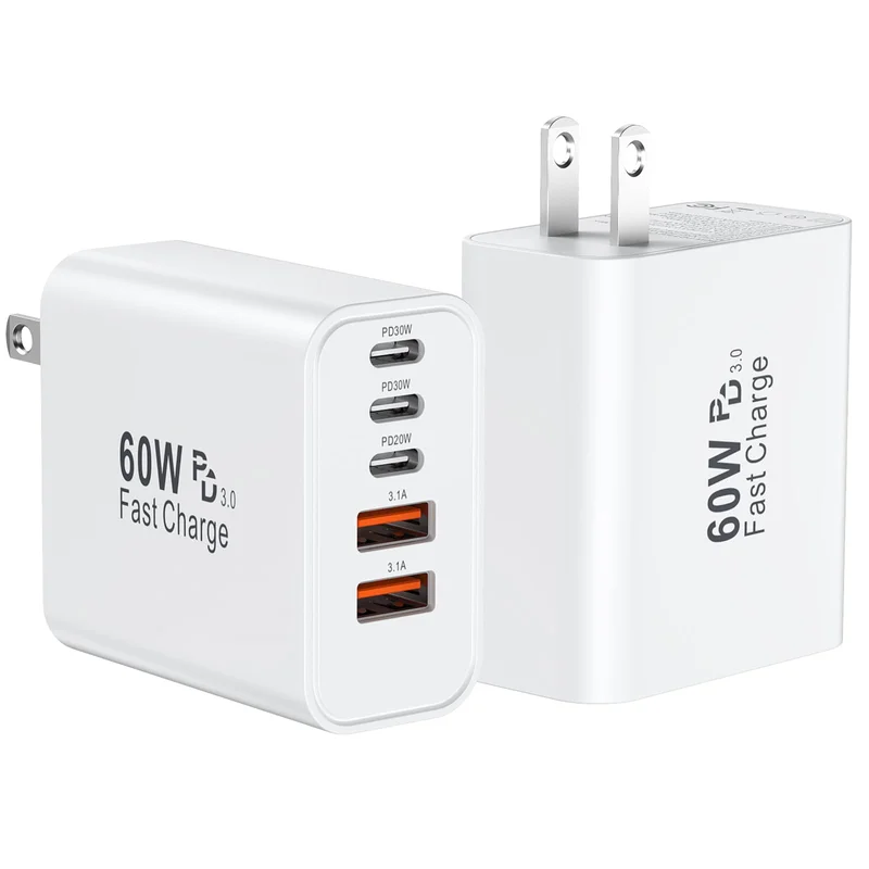 60W USB-C Wall Charger 2-Pack for iPhone 17 and More Fast-Charging Devices