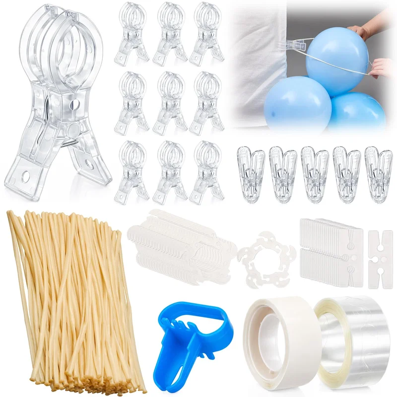 Balloon Arch Clip Set, 108 Pcs with Large Backdrop Clips, Clear Twisting Balloons, Adhesive Dots & Tie Tool for Back to School & Wedding Party Decor