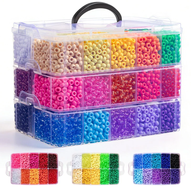 Bulk Pony Beads for Kandi Bracelet Making - 10000Pcs Set in 30 Rainbow Colors for DIY Keychains, Hair Braiding and Kids Jewelry Crafts (5.73lb Stack Box)