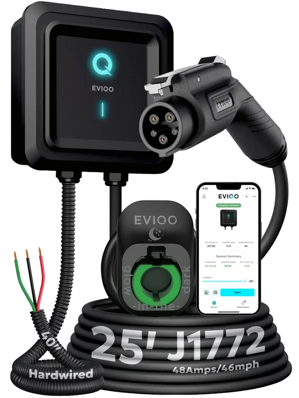 EVIQO Level 2 EV Charger 48A 240V for Non-Tesla Electric Vehicles at Home