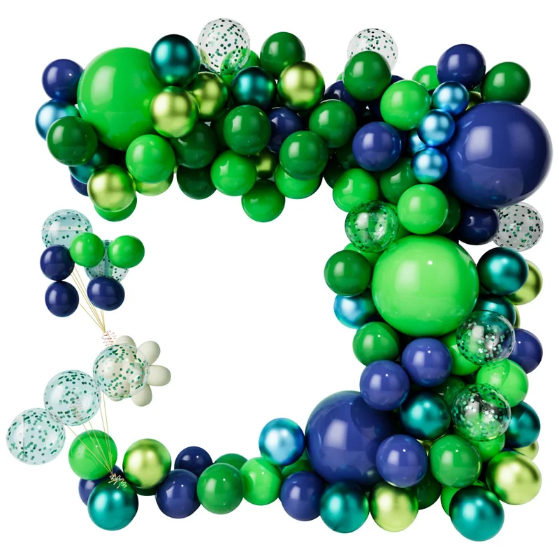 Green and Dark Blue Confetti Balloon Garland Arch Kit, Latex Balloons for Wedding, Festival & Graduation Party Decorations