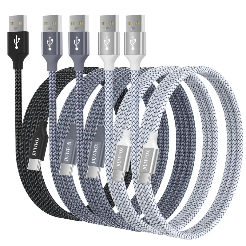 JIUWFOX USB to USB C Cable, (5-Pack, 3/3/6/6/10 ft) Fast Charging Type C Charger Cord for iPhone 17 16 15, Galaxy S25 S24 A17 A16, Pixel 10 9 and More | Premium Quality Product, Best Value, Fast Shipping