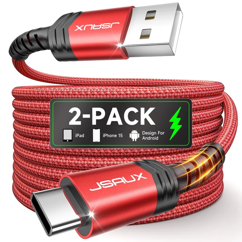 JSAUX USB C Cable [2-Pack 6.6ft], USB A to USB Cord Fast Charging for iPhone 17e, iPhone 17, iPhone Air, iPhone 17 Pro Max, iPhone 16/iPhone 15 Series, Samsung S20 S10, Note 20 10, Car Play - Red | Premium Quality Product, Best Value, Fast Shipping