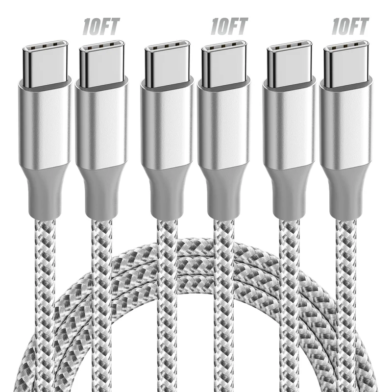 KYEHD USB C Cable,3 Pack 10FT 60W Fast Charging USB C to USB C Cable, Durable Type C Charger Cable for iPhone 17/16/15/iPad MacBook CarPlay and More-Grey White | Premium Quality Product, Best Value, Fast Shipping