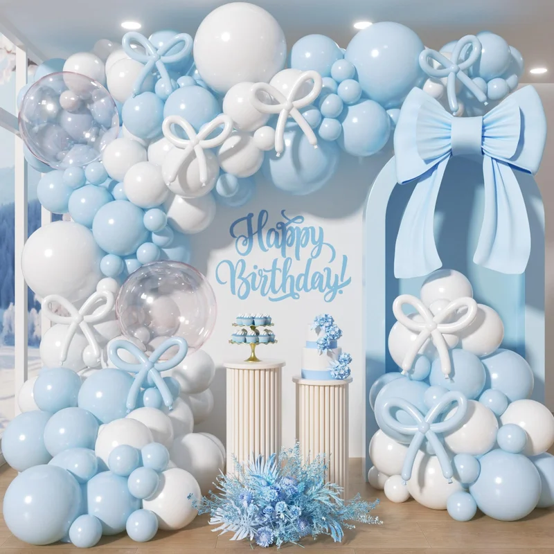Light Blue and White Balloon Garland Arch Kit, 200 Pcs Mixed Size Balloons for Baby Shower, Bachelorette & Gender Reveal Decor