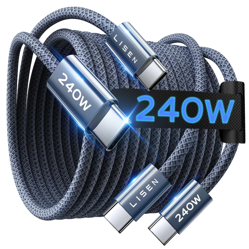 LISEN USB C to USB C Cable, 240W Fast Charging Type C Charger Cord (6.6FT, 2Pack) Braided USBC Charging Cords for iPhone 17/17 Pro/17 Pro Max, iPad, MacBook Pro/Air, Laptop and More, Midnight | Premium Quality Product, Best Value, Fast Shipping