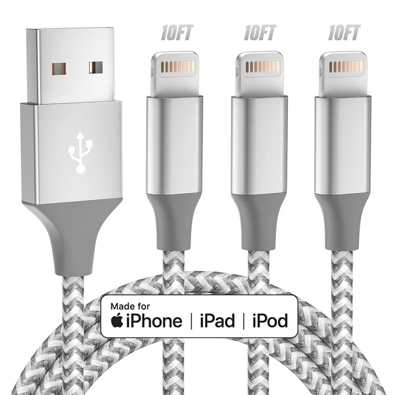 MFi Certified Fast Charging & High-Speed Data Sync, Compatible iPhone 14/13/12/11 Pro Max/XS MAX/XR/XS/X/8/7/Plus/6S - iPhone Charger 3 Pack 10FT MFi Lightning Cable (Grey White)