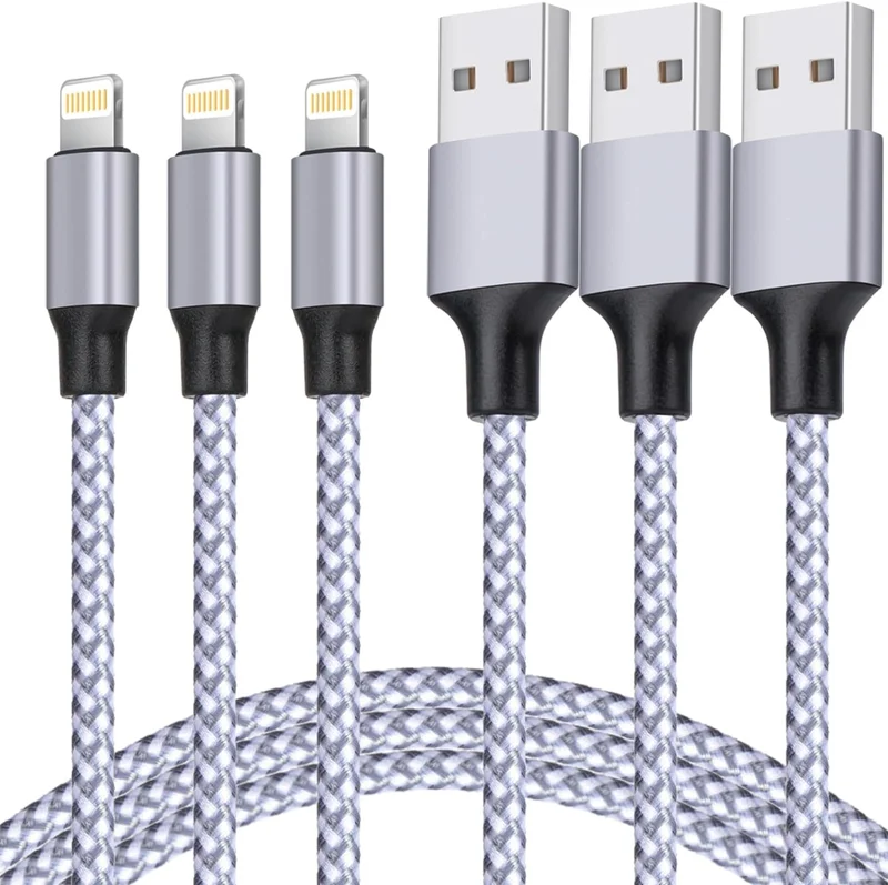 Nylon Braided High Speed Transfer Cable Compatible with iPhone 14 Pro Max/13 Pro/12/11/XS MAX/XR/XS/X/8/iPad Pro Mini Air - iPhone Charger, Lightning Cable 3PACK 6FT MFi Certified USB Charging Cord