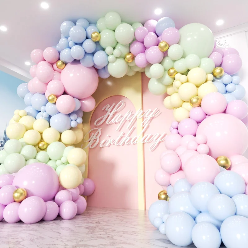 Pastel Rainbow Macaron Balloon Garland Arch Kit, 181 Pcs Mixed Size Spring Balloons for Easter & Gender Reveal Party Decorations