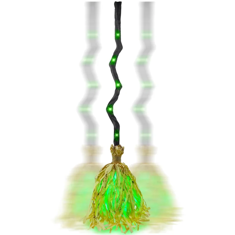 Premium DR.DUDU 35" Animated Witches Broom Halloween Decor Magic Witch Broomstick | Moving, Sound/Touch Activated, Light up, Spooky Sounds, Dancing, for Indoor & Outdoor Porch, Halloween Party Decorations