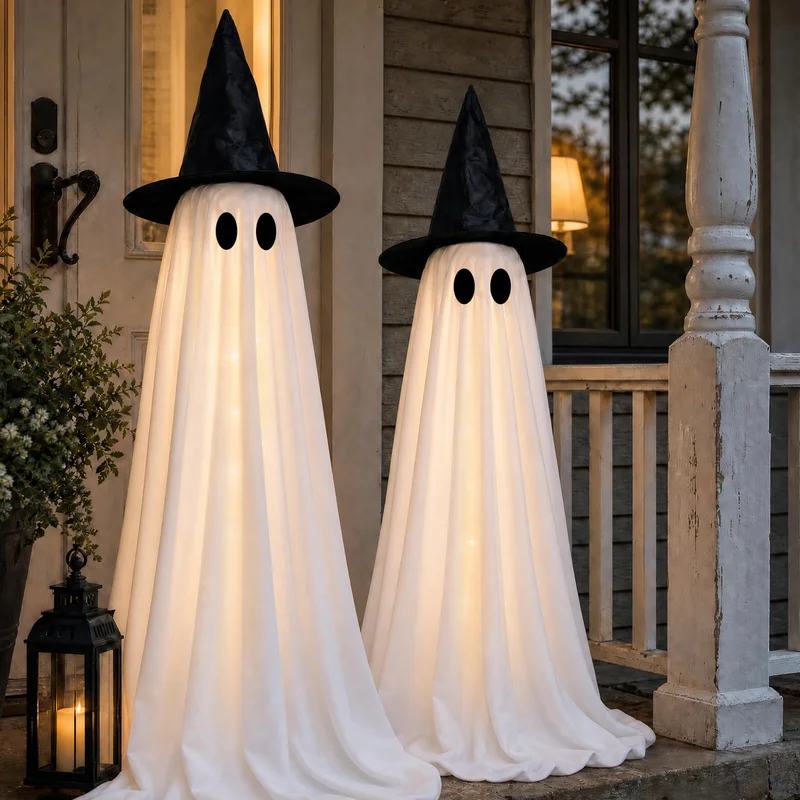 Premium Halloween Decorations Indoor -2 Packs Light Up Ghost-Spooky Ghost Decor with Lights for Porch Home Outdoor Garden Yard Lawn Party Decor
