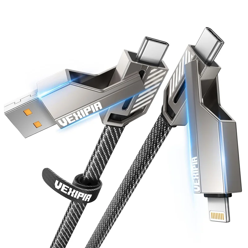 [Upgraded] 4-in-1 USB C Cable 45W 5FT Compatible with Lightning Cable [Fast Charging & Data Transfer] Flat Nylon Braided for iPhone iPad Charger Cord, Multi Charge Wire Combo with L/Type C/USB A Port | Premium Quality Product, Best Value, Fast Shipping