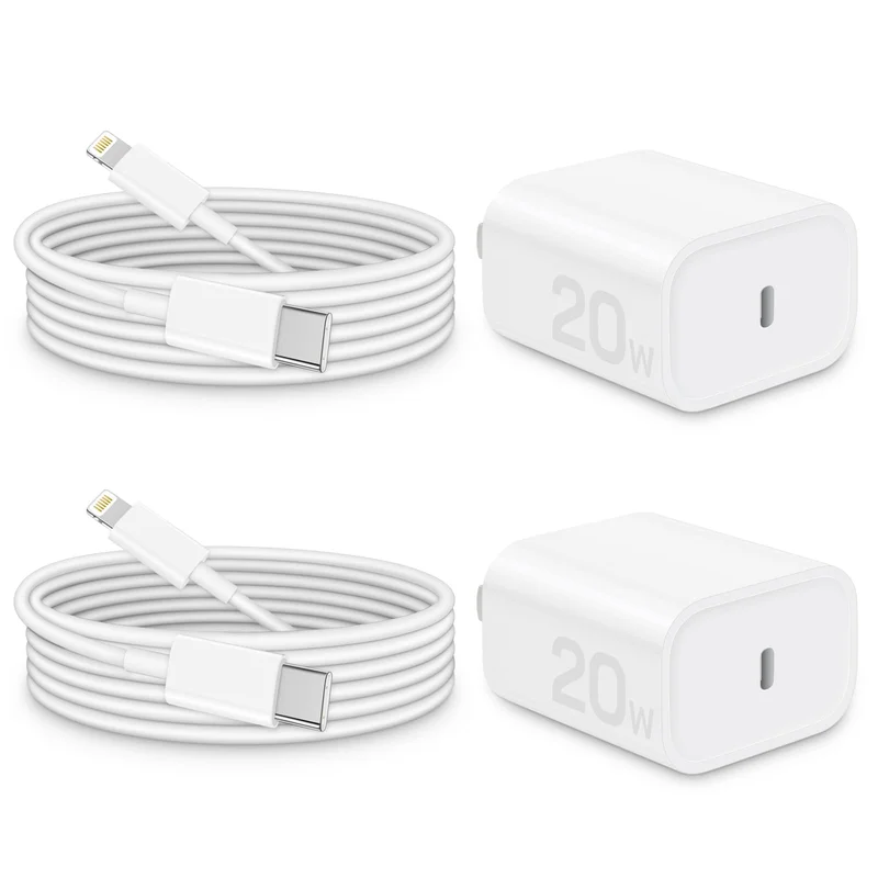USB-C PD Block & 6Ft Cable, 2-Pack, Compatible with iPhone 14/13/12/11/Pro/Plus/Max/Mini/SE, iPad & More - iPhone 14/13/12 Charger 20W Fast Charging [MFi Certified]