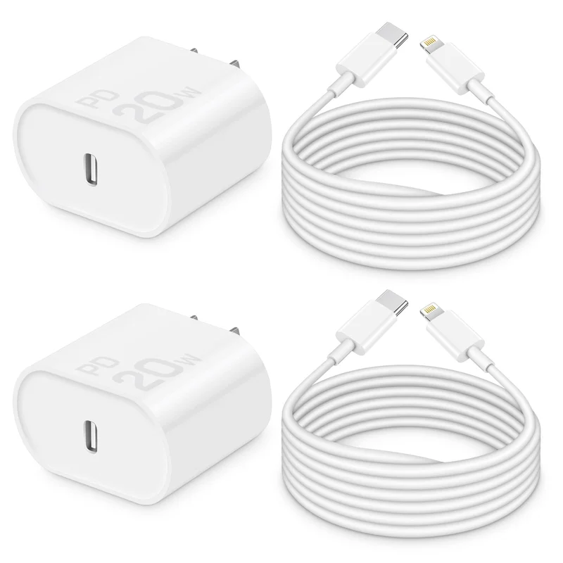 USB-C PD Block & Extra Long Cable, 2-Pack, Compatible with iPhone 14/13/12/11/Pro/Plus/Max/Mini/SE, iPad & More - 10FT iPhone 14/13/12 Charger 20W Fast Charging [MFi Certified]