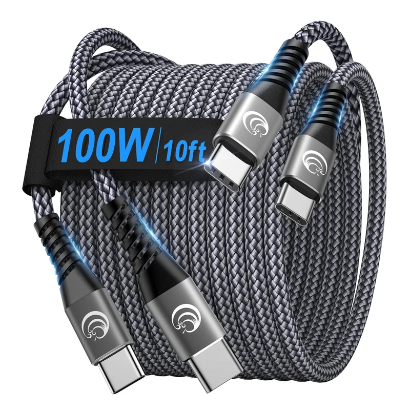 USBC to USBC 100W [10ft/2 Pack] USB C to USB C Fast Charging Cable Braided C to C Charger Cord for MacBook Pro/Air, iPhone 16 15 Pro Max Plus,iPad Pro,Samsung Galaxy S25 Ultra S24 S23,Pixel,PS5,Switch | Premium Quality Product, Best Value, Fast Shipping