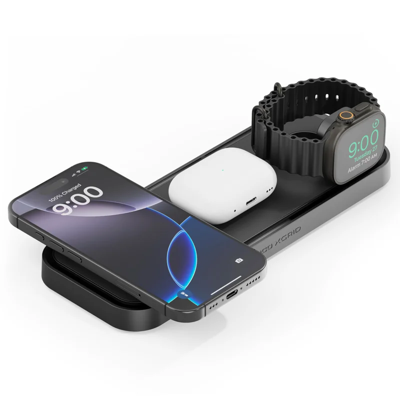 XGrid XDP3 3-in-1 Wireless Charger Station - iPhone - Watch & AirPods | MagSafe Compatible, Qi2 & MFi Certified, Weighted Metal Design, With 45W USB-C Wall Charger and 6.5-Foot USB-C Cable