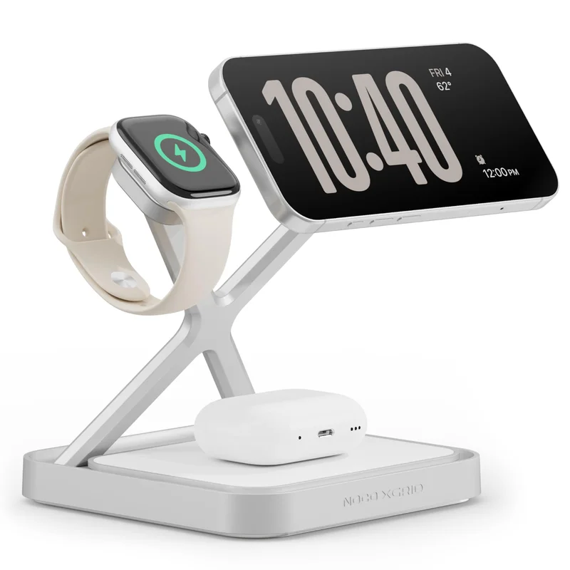 XGrid XDS3 3-in-1 Wireless Charger Station - iPhone - Watch & AirPods | MagSafe Compatible, Qi2 & MFi Certified, Weighted Metal Design, With 45W USB-C Wall Charger and 6.5-Foot USB-C Cable